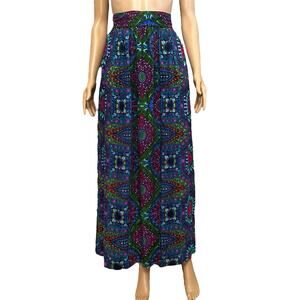 70s VTG Handmade Psychedelic Print Maxi Skirt XXS Colorful Retro A-line Hippie
